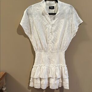Vici smocked waist white eyelet dress